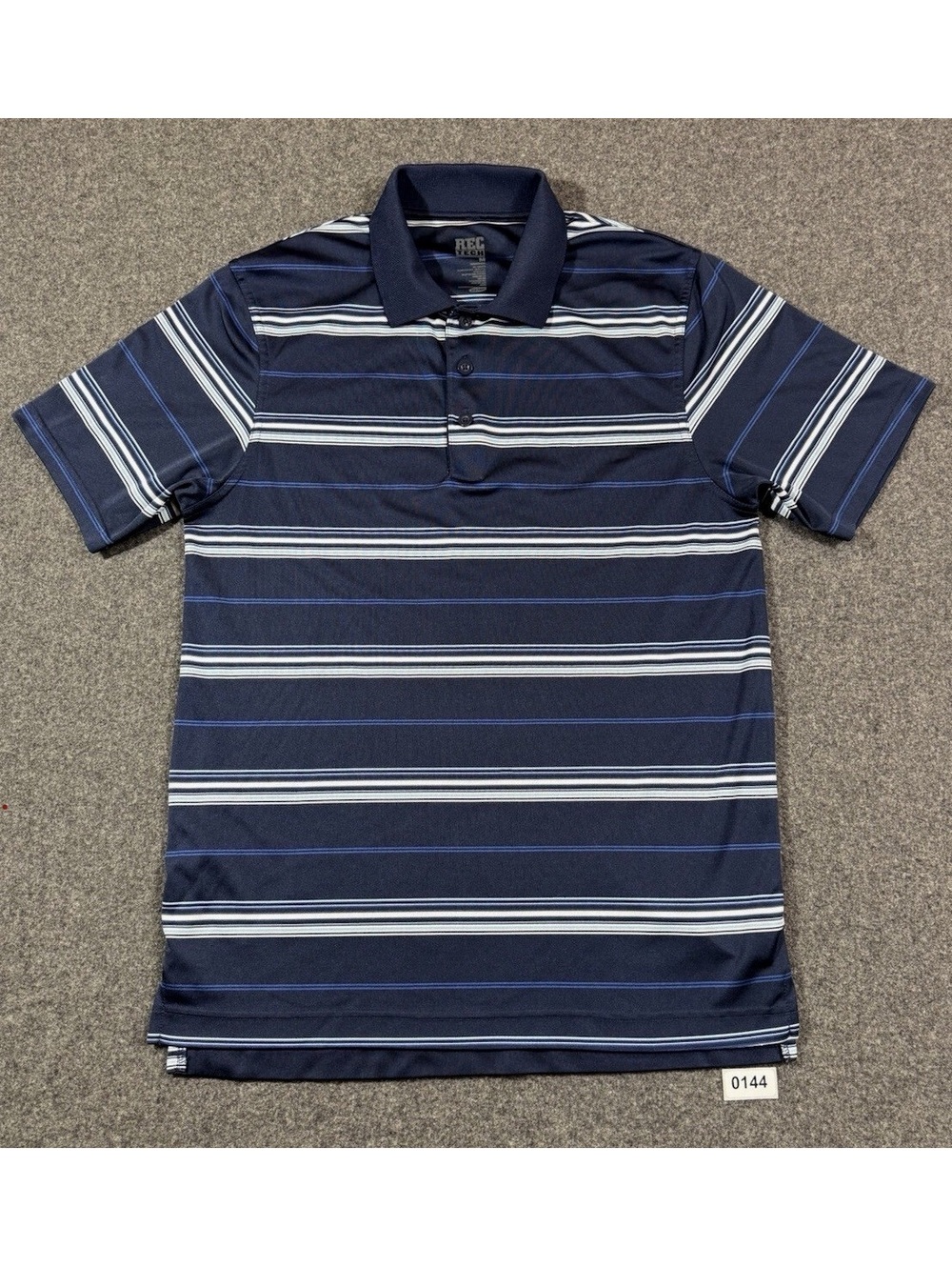 Old Navy REC TECH Men's Short Sleeve Polo Shirt, Blue Striped, for Gym and Golf.